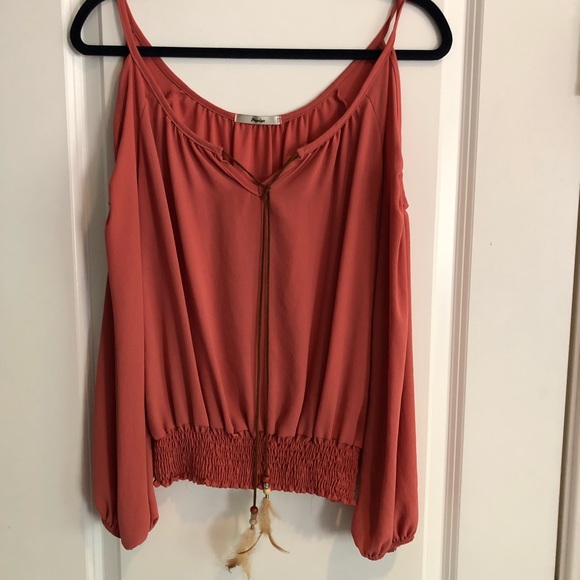 Papaya Peasant Top with Feather Tie Detail - Picture 1 of 7